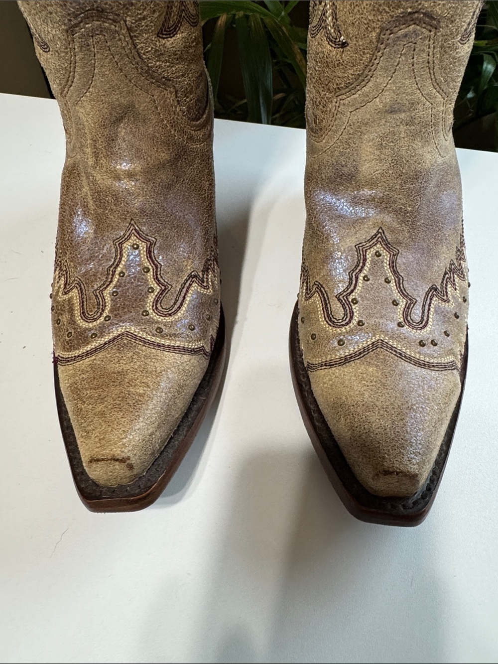 Circle G Distressed Tan Western Embroidered Cowboy Boots Made in Mexico - Picture 9 of 14